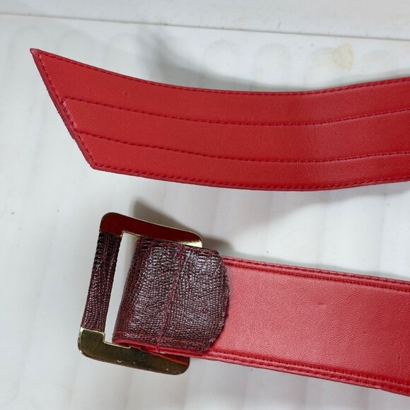 Vintage Milor Red Leather Snake Embossed Belt With Leather Covered  Gild-Tine  B - Picture 10 of 12